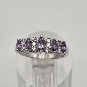 Silver Tone Amethyst & Clear Cubic Zirconia Ring (8)